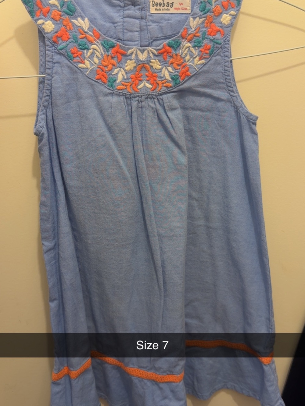 Beebay Girls' Light Blue Embroidered Tank Dress